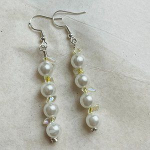 Faux Pearl Drop Dangle Wedding Artisan Earrings 2 ½” NEW